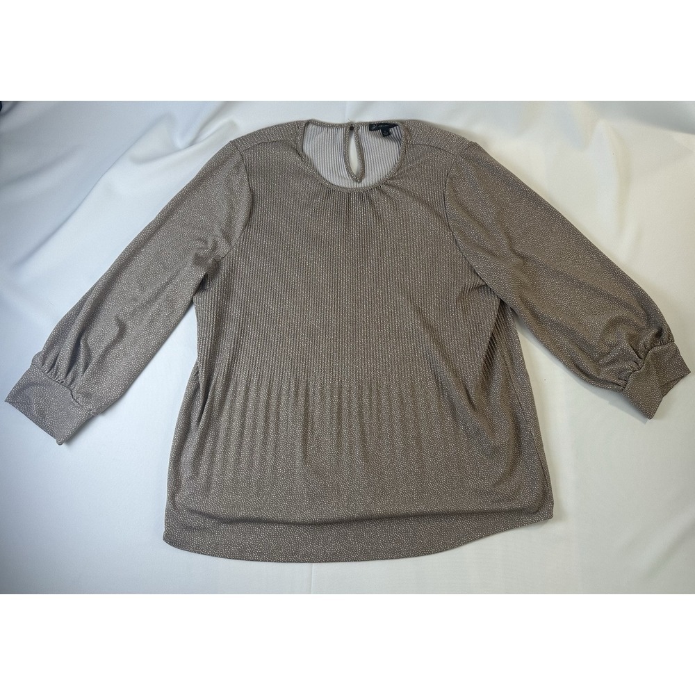 Adrianna Papell Blouse Top Women Size XL Brown Polka Dot Long Sleeve Slinky Knit